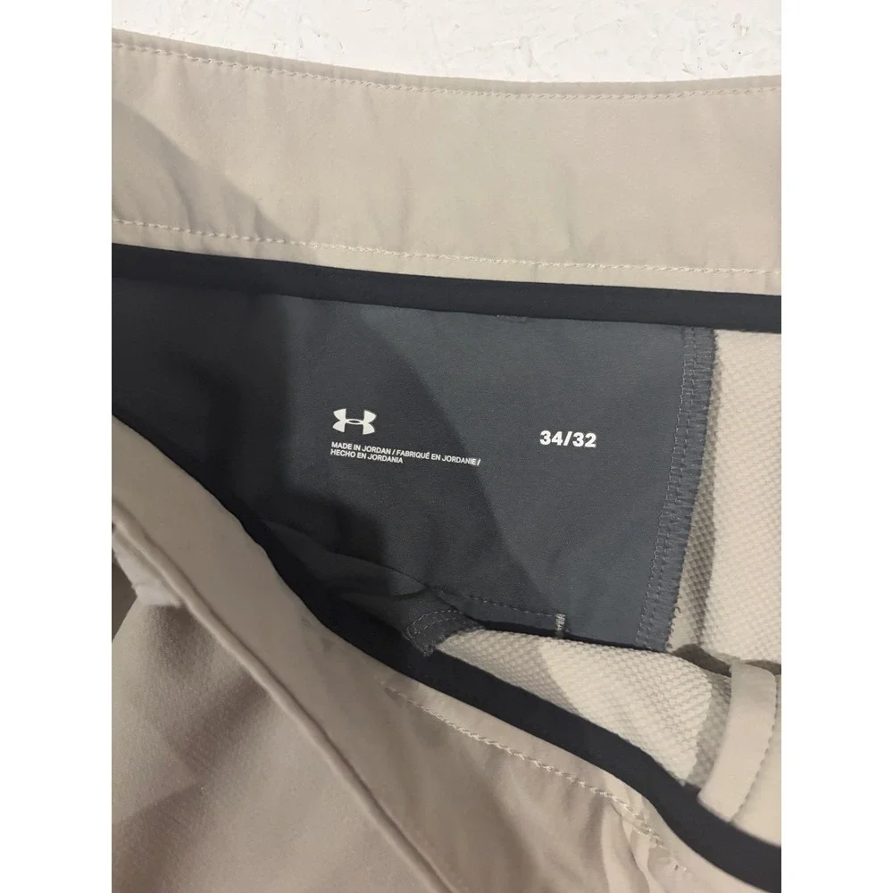 Under Armour Mens Match Play Golf Pants Khaki Tan Straight Leg 34x32 Stretch